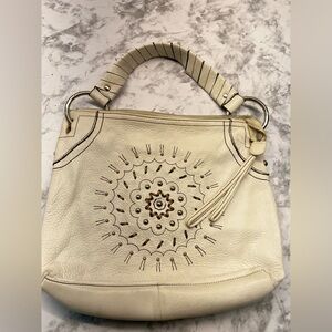 Franco Sarto White Pebbled Leather Embellished Bohemian chic Shoulder Bag